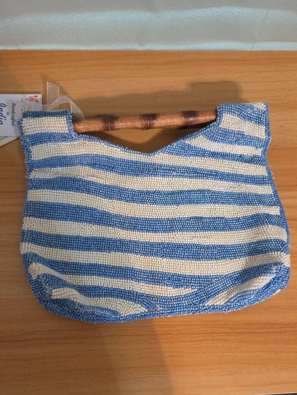 Beaded Nautical Stripe Handbag with Crab & Turtle Embellishments - Picture 2 of 3